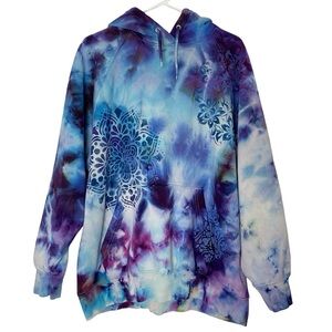 Handmade Tie Dye Sweatshirt Hoodie Womens Size XL Pullover Hand Painted Purple